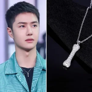 3D Bone-Shaped Hip-Hop Pendant Necklace – Wang Yibo Inspired | Trendy INS Style Cold Wind Jewelry for Men, Women, Boys, Gift