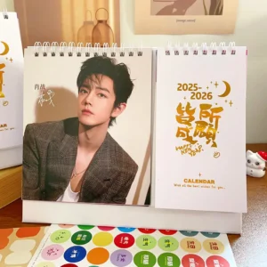 Xiao Zhan 2025-2026 Desk Calendar – Two-Year Monthly Planner with Notes & Stickers | Chinese Idol Collectible
