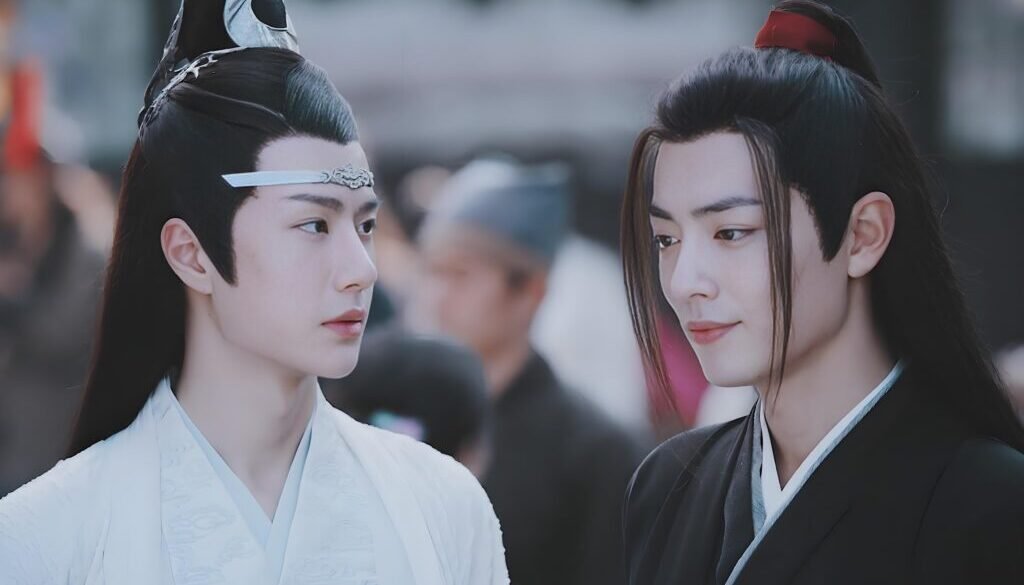 The Untamed drama characters Wei Wuxian and Lan Wangji in BL-coded scene