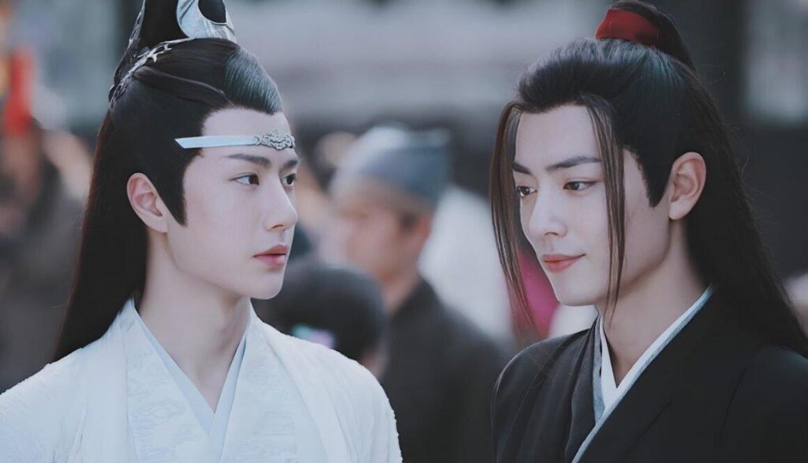 The Untamed drama characters Wei Wuxian and Lan Wangji in BL-coded scene