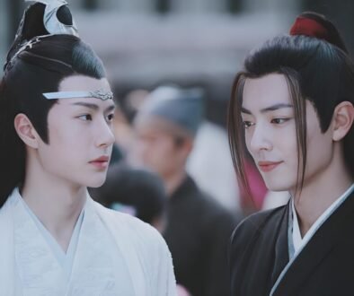 The Untamed drama characters Wei Wuxian and Lan Wangji in BL-coded scene