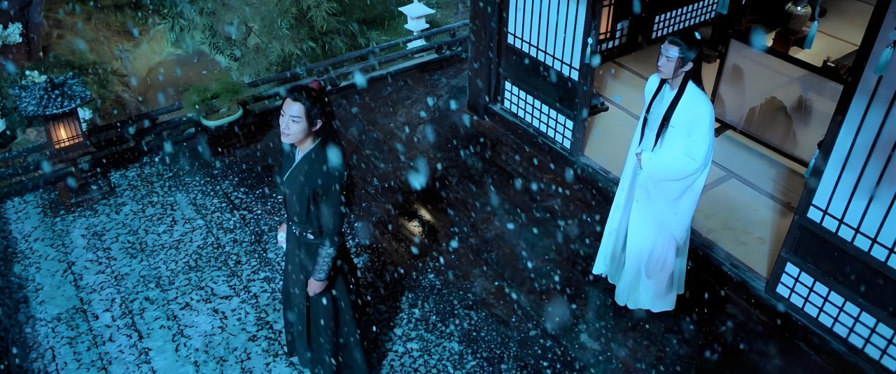 Sword duel in The Untamed anime featuring Wei Wuxian and Lan Wangji