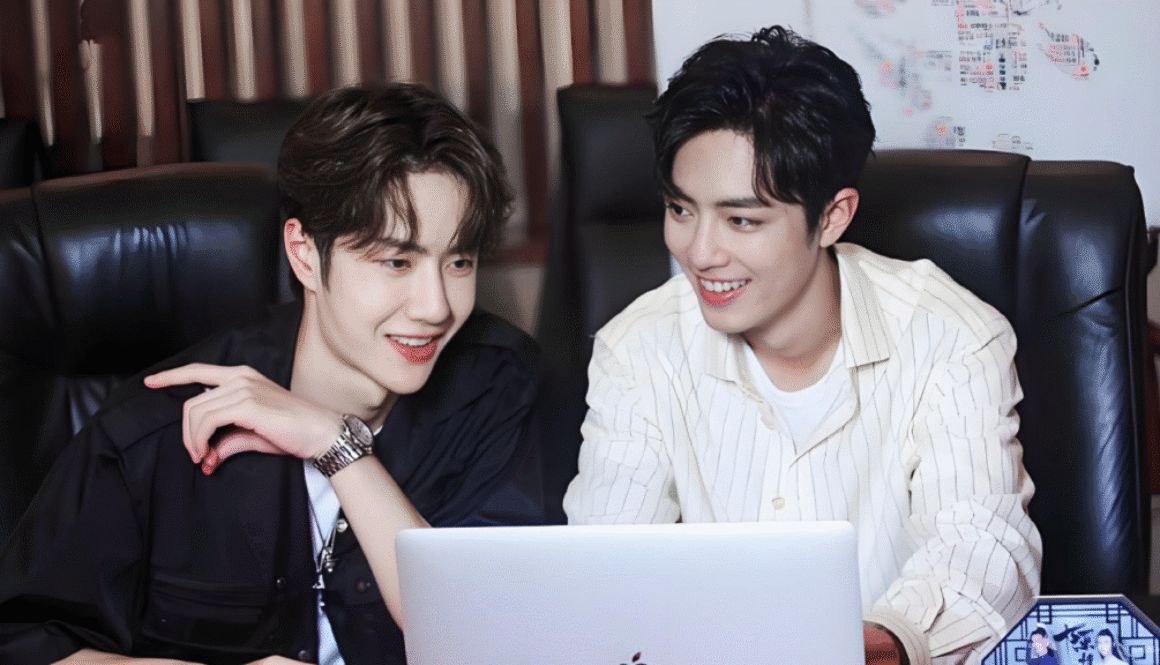 BJYX fan art digital painting of Xiao Zhan and Wang Yibo in Untamed-style robes