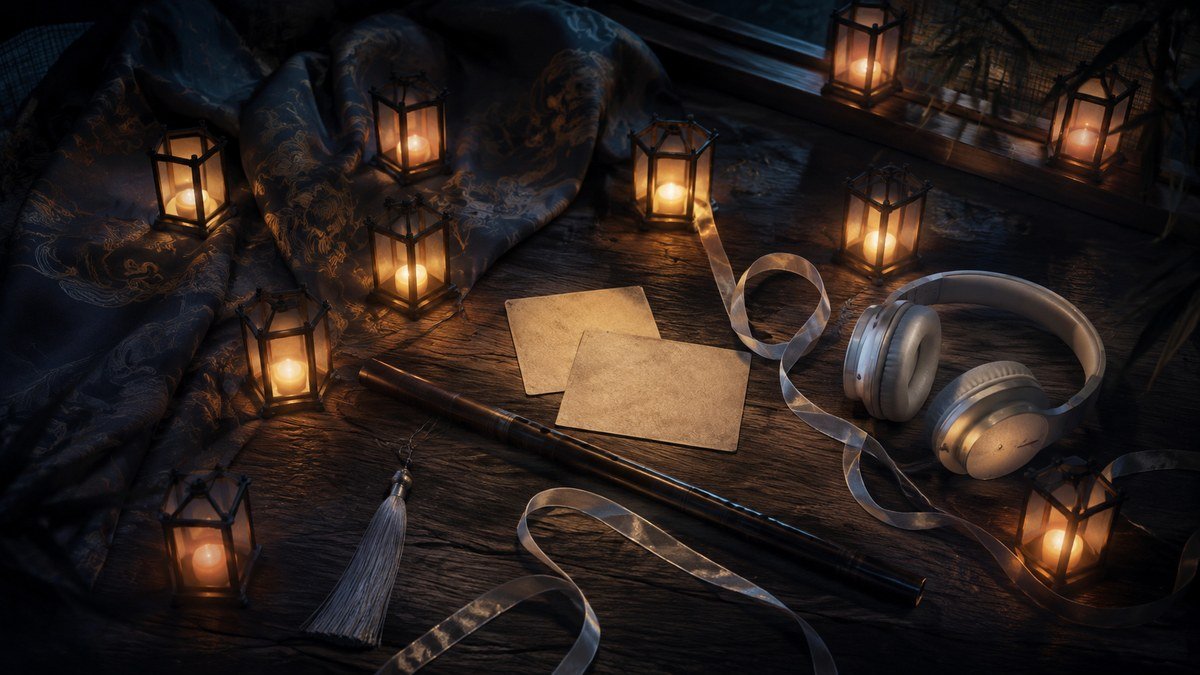 Ten lanterns, blank cards, headphones, and a flute frame common questions about comforting scenes.